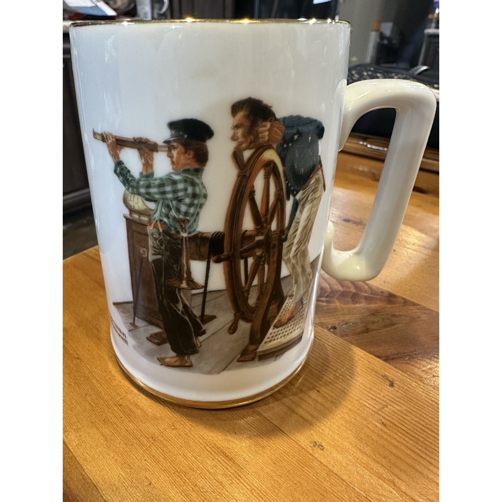 Norman Rockwell Mississippi River Pilot Coffee Mug Cup Boat Ship Captain Vtg‎